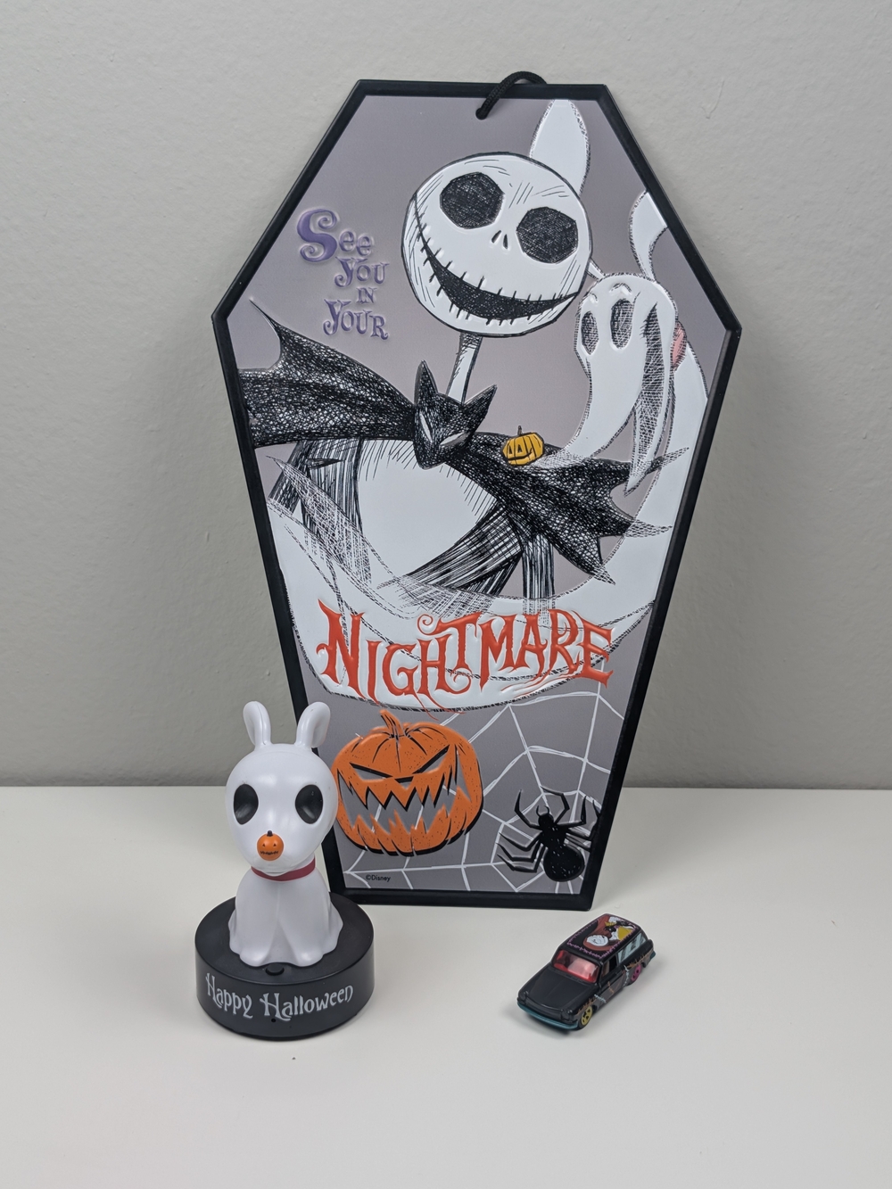 Nightmare Before Christmas Decor Lot Gemmy Zero Light Coffin Sign Hot Wheels VW